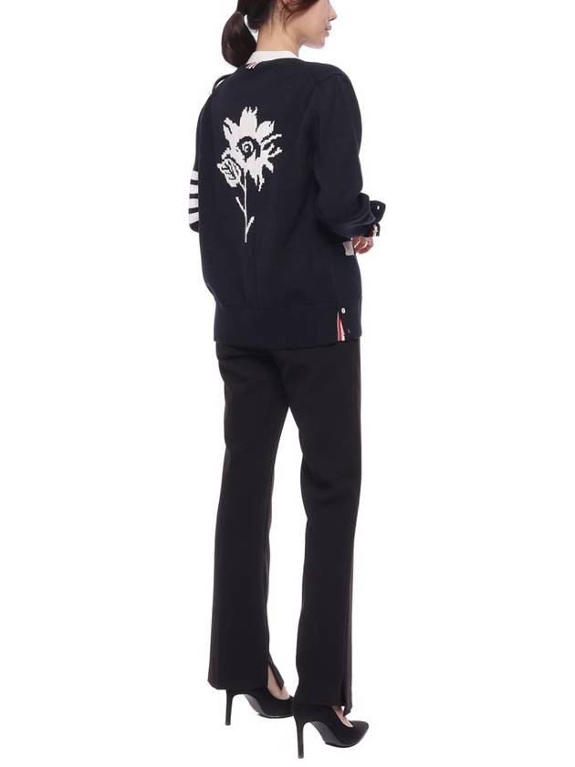 Cotton Jersey Flower 4 Bar V Neck Cardigan Navy - THOM BROWNE - BALAAN 7