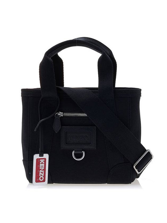 Logo Tag Zipper Mini Tote Bag Black - KENZO - BALAAN.