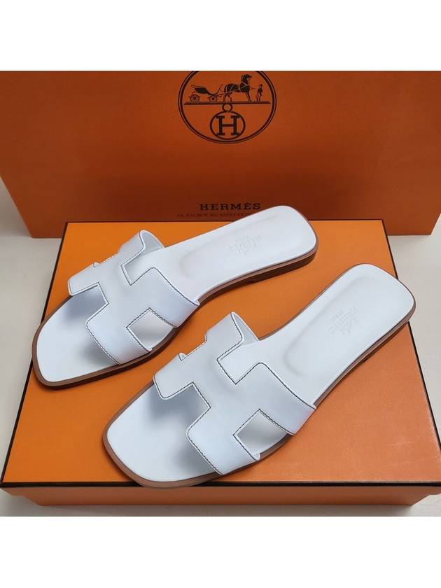 Oran Calfskin Slippers Blanc - HERMES - BALAAN 4