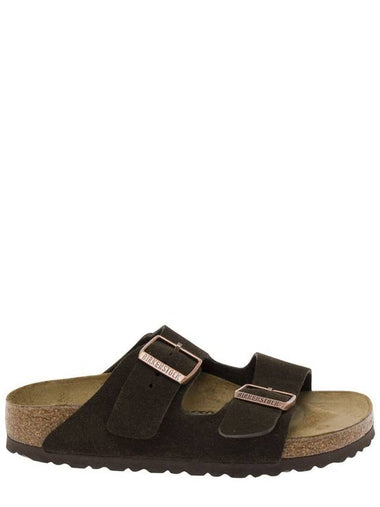 Brown Slip-On Sandals With Engraved Logo In Leather And Cork Man - BIRKENSTOCK - BALAAN 1