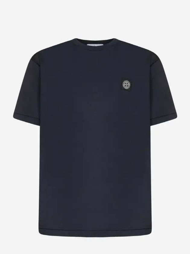 Logo Patch Cotton Short Sleeve T-Shirt Navy - STONE ISLAND - BALAAN 4