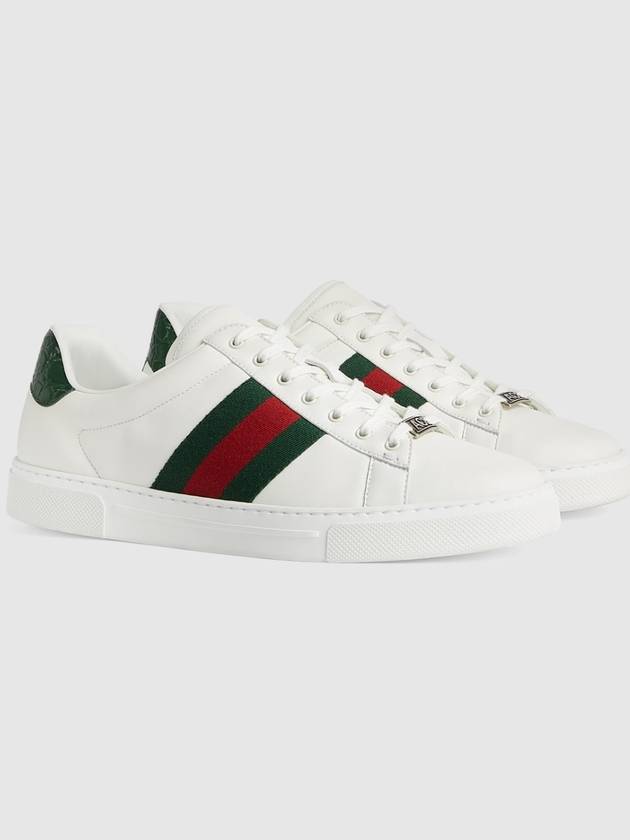 Ace Web Leather Low Top Sneakers White - GUCCI - BALAAN 3