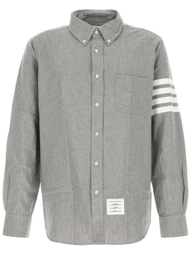 Men's Diagonal Shambray Print Nametag Straight Fit Long Sleeve Shirt Medium Grey - THOM BROWNE - BALAAN 2