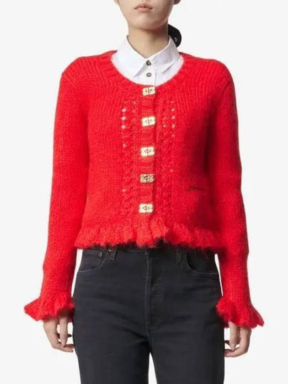 Mohair Butterfly Button Cardigan Red - GANNI - BALAAN 2