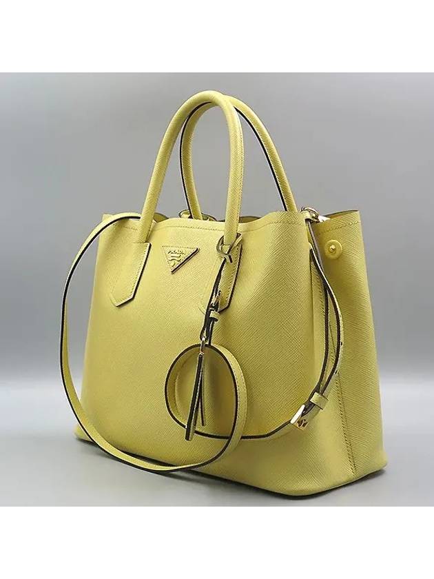 BN2775 SAFFIANO yellow color doublet gold metal triangle logo tote bag shoulder strap 2WAY - PRADA - BALAAN 3