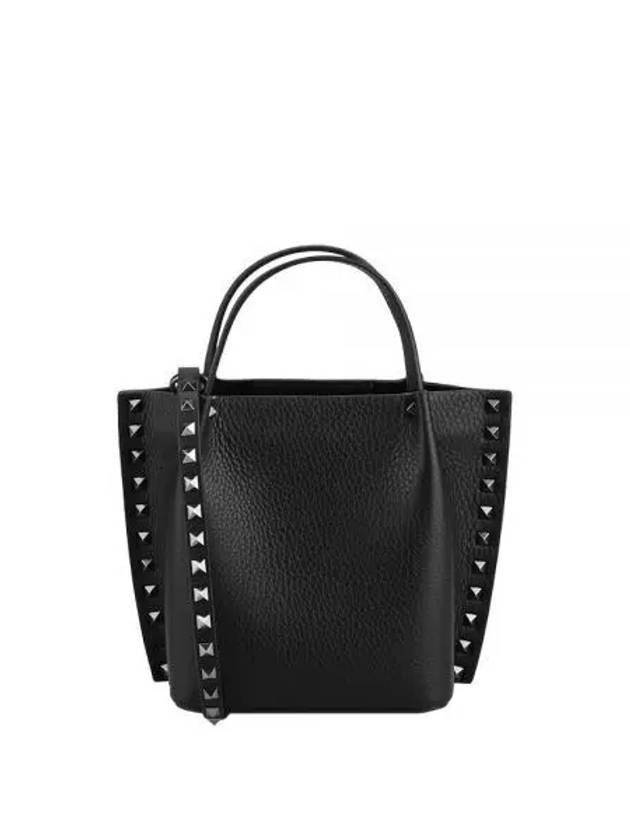 Rockstud Grain Leather Shoulder Bag Black - VALENTINO - BALAAN 2