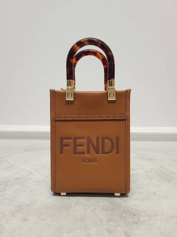 Brown Sunshine Roman Lettering Logo Mini Shopper Bag - FENDI - BALAAN 1