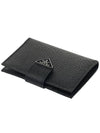 Triangle Logo Saffiano Flap Card Wallet Black - PRADA - BALAAN 5