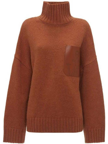 Leather patch pocket turtleneck brown - JW ANDERSON - BALAAN 1