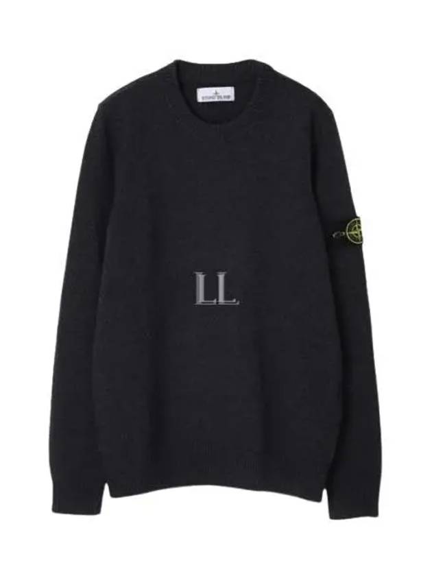 Logo Patch Crew Neck Wool Knit Top Melange Charcoal - STONE ISLAND - BALAAN 2