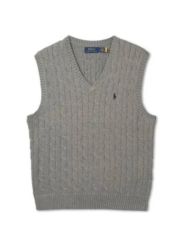 Cable knit cotton sweater vest gray - POLO RALPH LAUREN - BALAAN 1