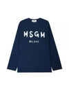 Brushed Logo Cotton Long Sleeve T-Shirt Navy - MSGM - BALAAN 2