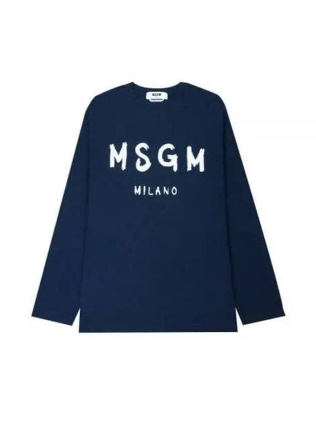 Brushed Logo Cotton Long Sleeve T-Shirt Navy - MSGM - BALAAN 2