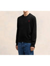 Heart Embroidered Logo Crew Neck Knit Top Black - AMI - BALAAN 5