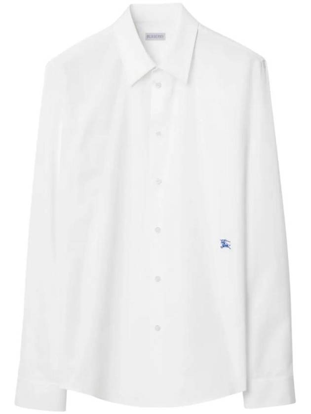 Embroidered Logo Cotton Long Sleeve Shirt White - BURBERRY - BALAAN 1