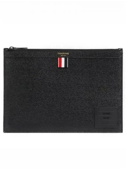 Black Diagonal Pebble Grain Leather Clutch Bag Black - THOM BROWNE - BALAAN 2