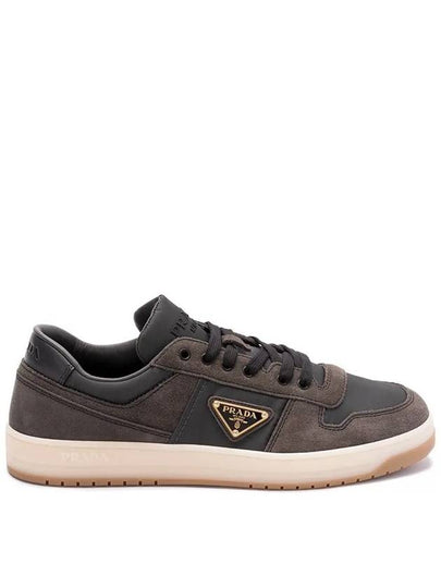 Enamel Triangle Suede Low Top Sneakers Grey - PRADA - BALAAN 2