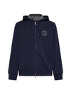 Logo Print Double Fleece Zip Up Hoodie Dark Blue - BRUNELLO CUCINELLI - BALAAN 1