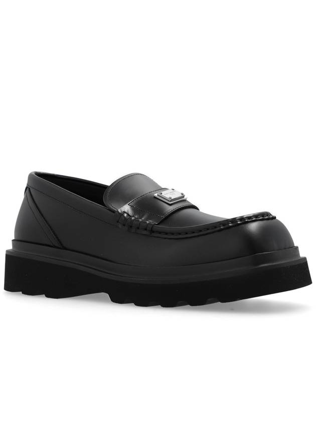 Metal Logo Tag Leather Loafers Black - DOLCE&GABBANA - BALAAN 5