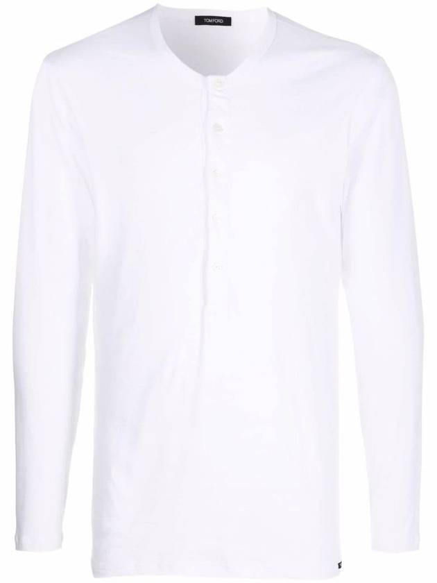 Henry Neck Long Sleeve T-Shirt White - TOM FORD - BALAAN 3