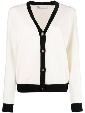 V-neck cashmere cardigan ivory - TORY BURCH - BALAAN.