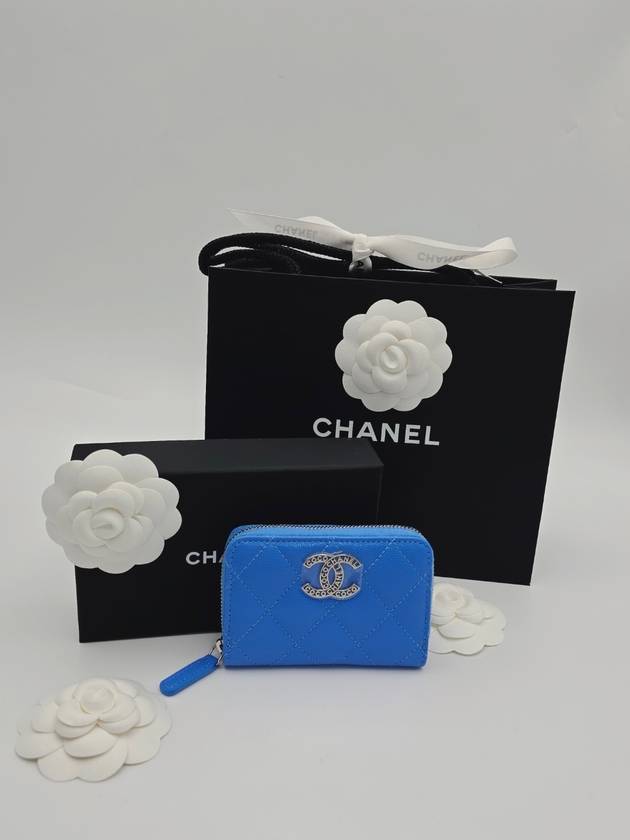 Caviar zipper card wallet season blue silver plate AP3830 - CHANEL - BALAAN 1