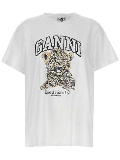 Logo Print Crew Neck Short Sleeve T Shirt White - GANNI - BALAAN 2