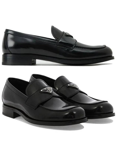 Men's Triangle Logo Leather Loafers Black - PRADA - BALAAN 2