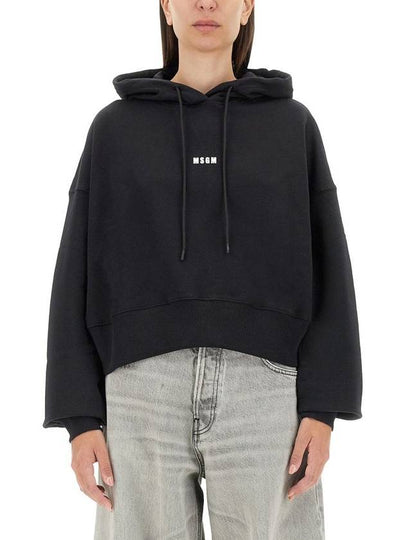 Micro Logo Print Cotton Hoodie Black - MSGM - BALAAN 2