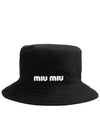 Embroidered Logo Drill Bucket Hat Black - MIU MIU - BALAAN 3