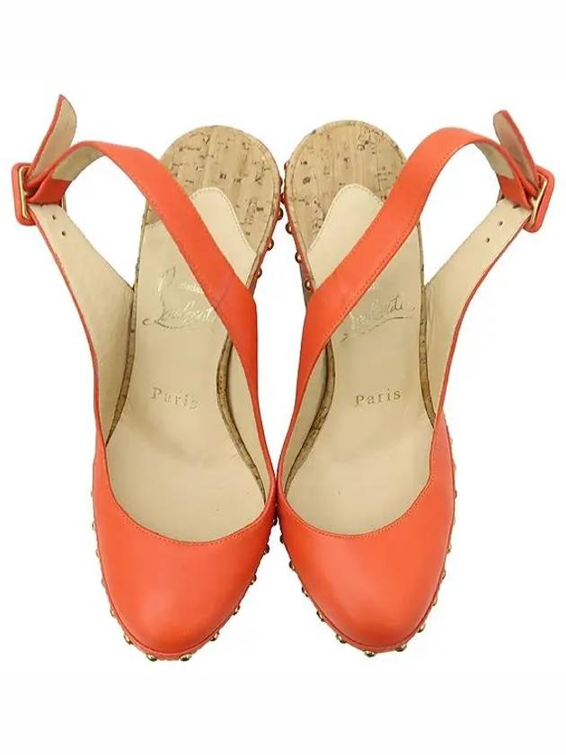 Orange color leather gold metal stud detail wedge slingback women s sandals - CHRISTIAN LOUBOUTIN - BALAAN 4