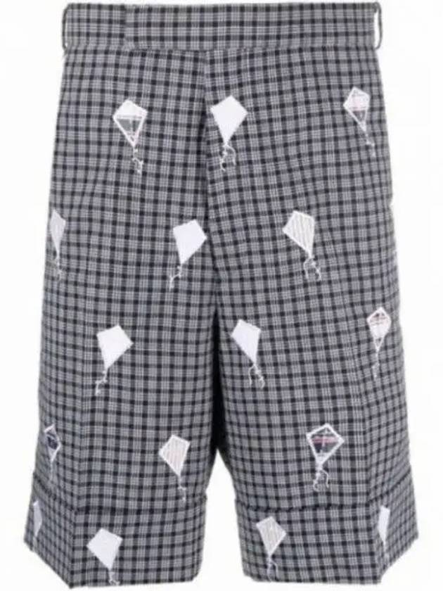 Satin Stitch Patchwork Wool Shorts Navy - THOM BROWNE - BALAAN 2