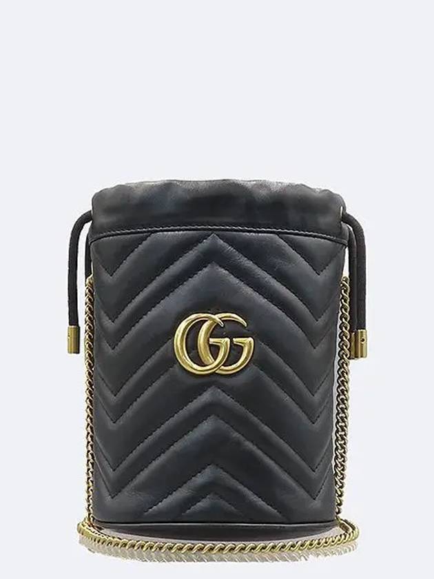 575163 Black leather GG Marmont logo gold metal mini bucket chain cross bag - GUCCI - BALAAN 1