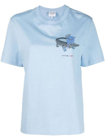 Netflix Organic Cotton Jersey Short Sleeve T-Shirt Blue - LACOSTE - BALAAN 1