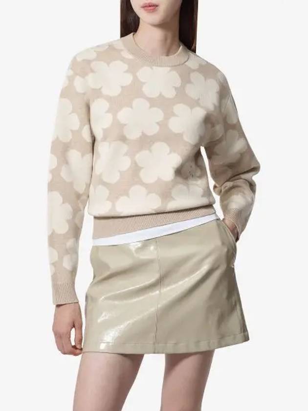 Floral Detail Crew Neck Knit Top Beige - KENZO - BALAAN 2