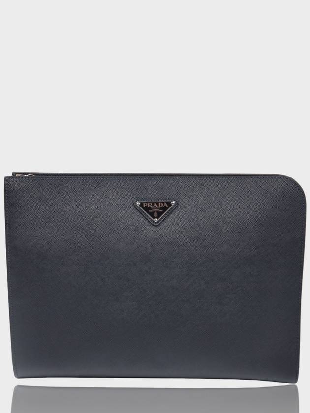 Document Saffiano Clutch Bag Black - PRADA - BALAAN.