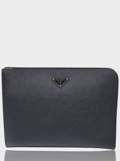 Triangle Logo Saffiano Leather Clutch Black - PRADA - BALAAN 2