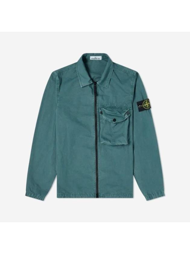 Men's Old Effect Overshirt Zip-Up Jacket Petrol - STONE ISLAND - BALAAN 1