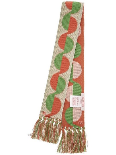 ivory orange green patterned scarf with fringes spring summer - VALENTINO - BALAAN 2