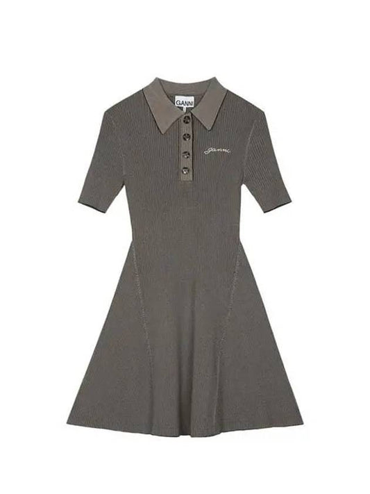 Ribbed Knitwear A-line Short Dress Safari - GANNI - 2