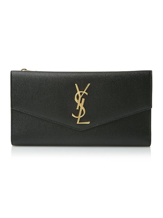 Monogram Uptown Grain De Poudre Embossed Leather Long Wallet Black - SAINT LAURENT - BALAAN 1