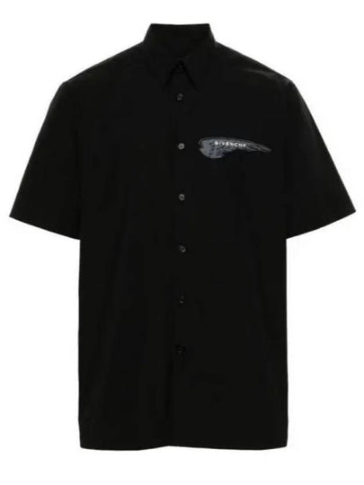 Branded Wing Poplin Short Sleeve Shirt Black - GIVENCHY - BALAAN 2