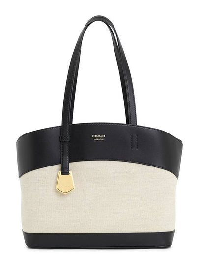 Charming Leather Canvas Tote Bag Black Nude - SALVATORE FERRAGAMO - BALAAN 2