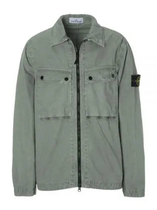 Brushed Organic Cotton Overshirt Jacket Sage Green - STONE ISLAND - BALAAN 2