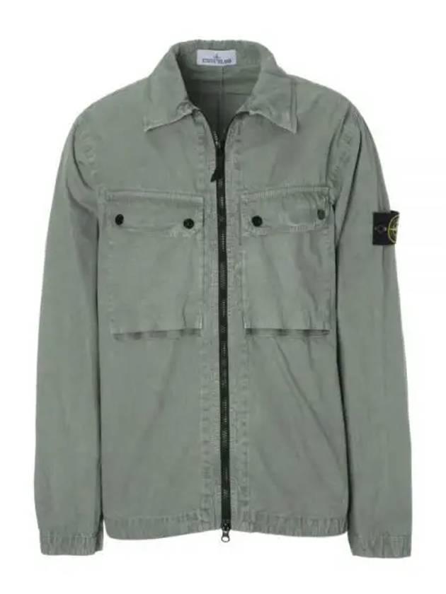 Brushed Organic Cotton Overshirt Jacket Sage Green - STONE ISLAND - BALAAN 2