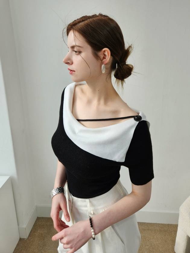 String point feminine collar knit top string point collar Knit top - PRETONE - BALAAN 5