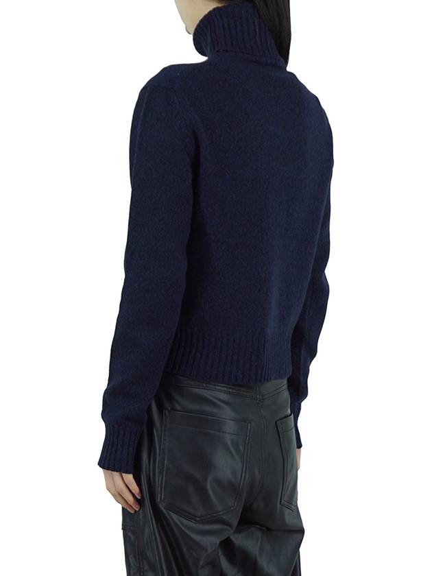 Embroidered Logo Cashmere Wool Turtleneck Blue - AMI - BALAAN 6