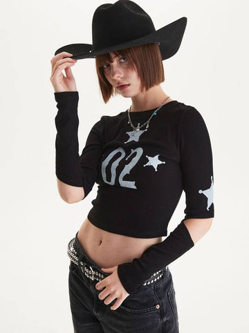 Star ribbed long sleeve t shirt black - MSKN2ND - BALAAN 1