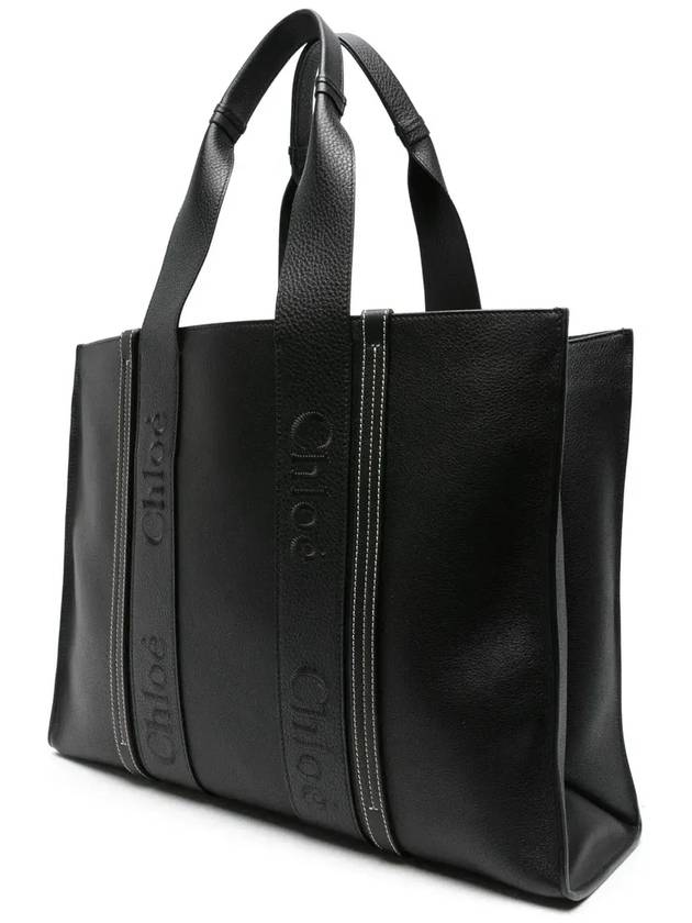 Large Woody Leather Tote Bag Black - CHLOE - BALAAN 3