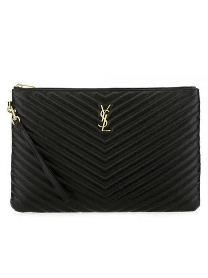 Gold Monogram Document Holder In Matelasse Leather Black - SAINT LAURENT - BALAAN 2